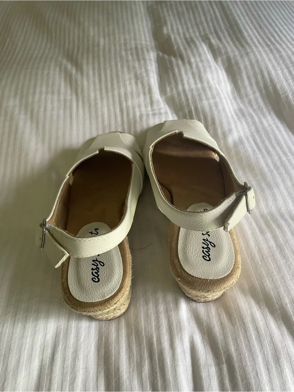 NEW Easy Street White Jute-Wedge Slingback Sandals - 7W